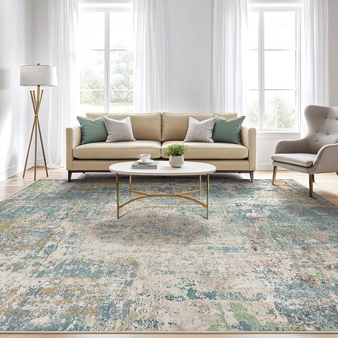 LOONGRUG 6x9 Area Rugs Washable Neutral Modern Living Room Rug Brown Teal | - Image 5
