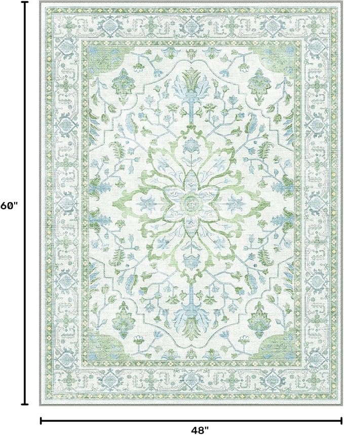 RELEANY Washable Area Rug, Water Repellent, Pet Friendly, Vintage Floral Boho - Image 2