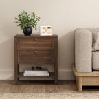 EYYTHUNG Brown Nightstand with 2 Drawers, Farmhouse Floor Night Stand with Open - Image 6