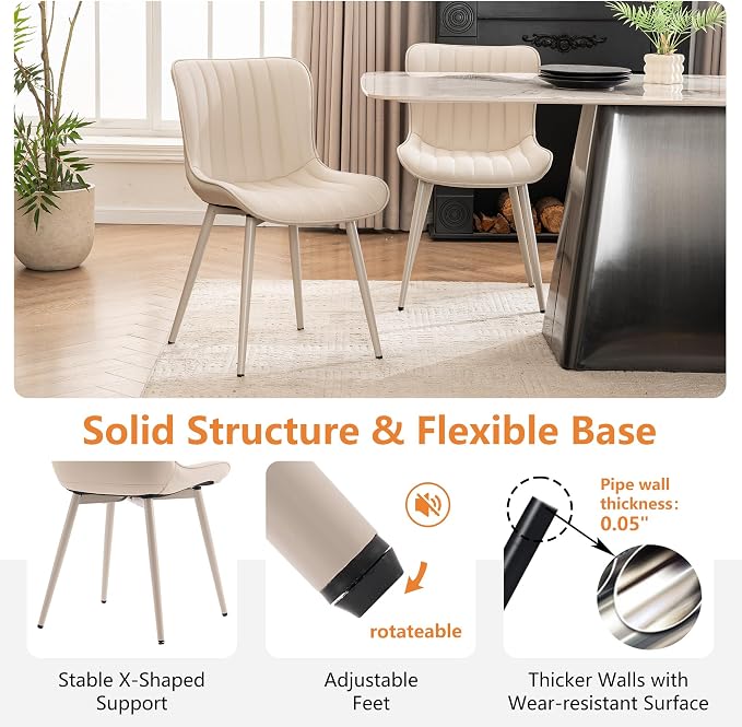 YOUNUOKE Mid-Century Modern Dining Chairs Set of 2, Cream PU Leather - Image 6