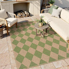 Lahome Checkered Easy Jute 5x7 Area Rug, Outdoor Patio Rugs Washable Green | - Image 3