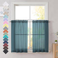 Dusty Blue Sheer Curtains 36 inches Long, Short Kitchen Window Treatment Solid by OVZME