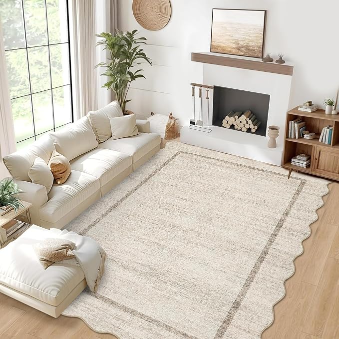 GarveeHome Scalloped Large Living Room Area Rug 8x10 Machine Washable Beige | by GarveeHome