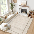 GarveeHome Scalloped Large Living Room Area Rug 8x10 Machine Washable Beige | by GarveeHome