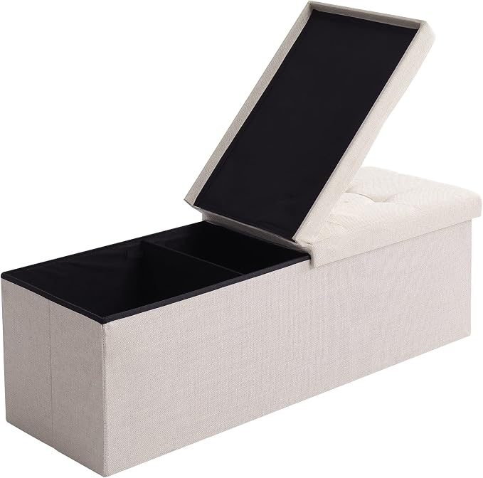 Shoe Storage Ottoman Foldable Seat Footrest Tufted Bench End of Bed Storage - Image 9