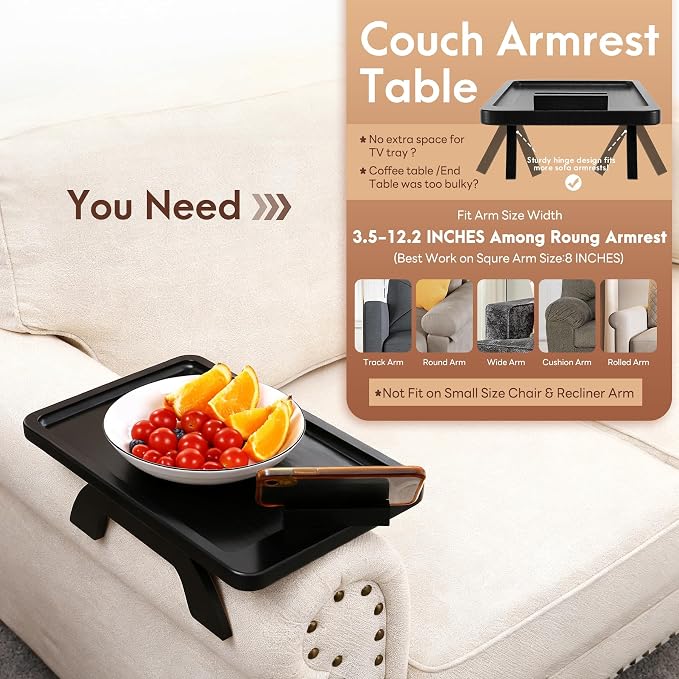 SINWANT Couch Arm Table, Bamboo Clip On Side Table Tray, Foldable Sofa Arm Tray - Image 3