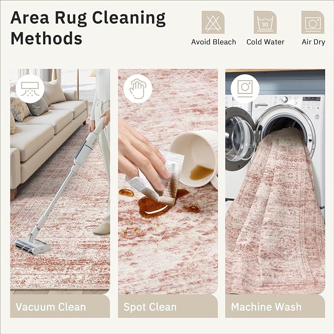Soalmost 6x9 Area Rug for Living Room Washable Rugs Non-Slip Pink | Low-Pile - Image 5