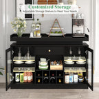 Wine Bar Cabinet with LED Light, Home Coffee Bar Cabinet with Wine and Glass - Image 4