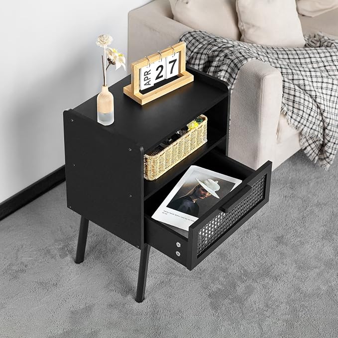 Lerliuo Rattan Nightstands Set of 2, Boho Side Table - Image 7
