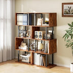 Furologee 5 Tier Bookshelf, S Shaped Geometric Bookcase, Narrow Freestanding - Image 2