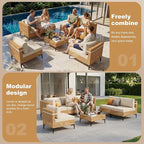 ABCASA 9-Piece Patio Sectional Furniture Set, Boho Patio Conversation Set - Image 4