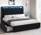 Full LED Velvet Bed Frame with 2 Storage Drawers&Hidden Headboard, Upholstered by JOCOEVOL