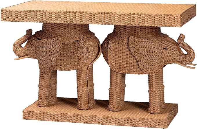 Bali & pari Elissa Bohemian Honey Rattan Elephant Console Table by balipari