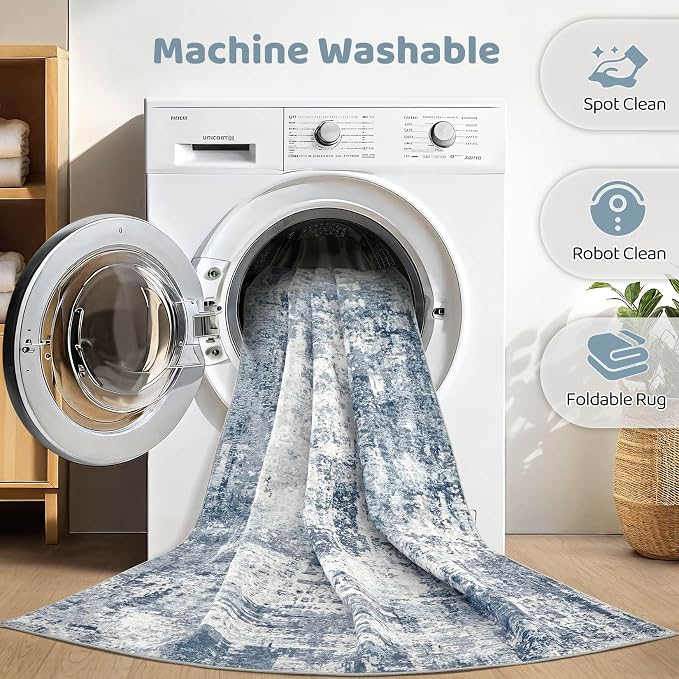 LOONGRUG 7x9 Area Rug Washable Large Neutral Modern Living Room Rugs | Abstract - Image 2