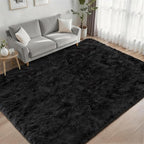 Area Rug Living Room Bedroom: 6x9 Fluffy Plush Shag Carpet Black | - Image 2