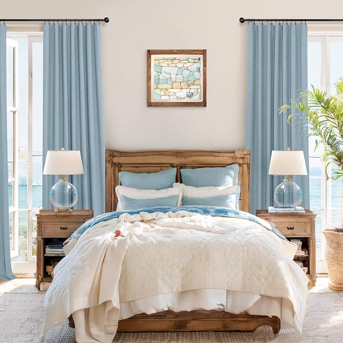 Dusty Blue Blackout Curtains for Living Room 84 Inch Length 2 Panel Farmhouse - Image 2