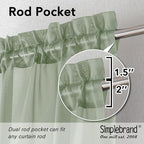 SimpleBrand Sage Short Sheer Drapes Half Window Curtains - Image 2
