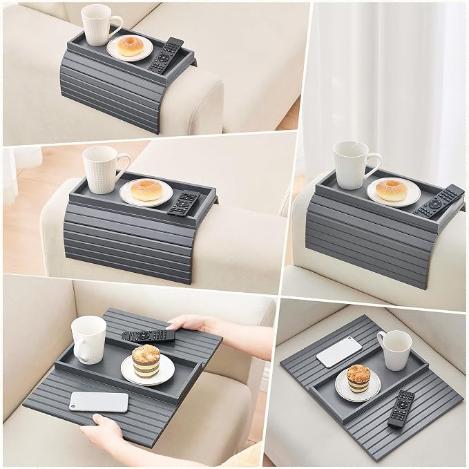 GEHE Bamboo Sofa Arm Tray, Foldable Couch Arm Tray Side Table, Anti-Falling - Image 5