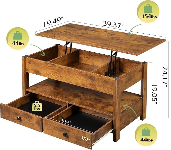 WLIVE Coffee Table, Lift Top Coffee Table - Image 3