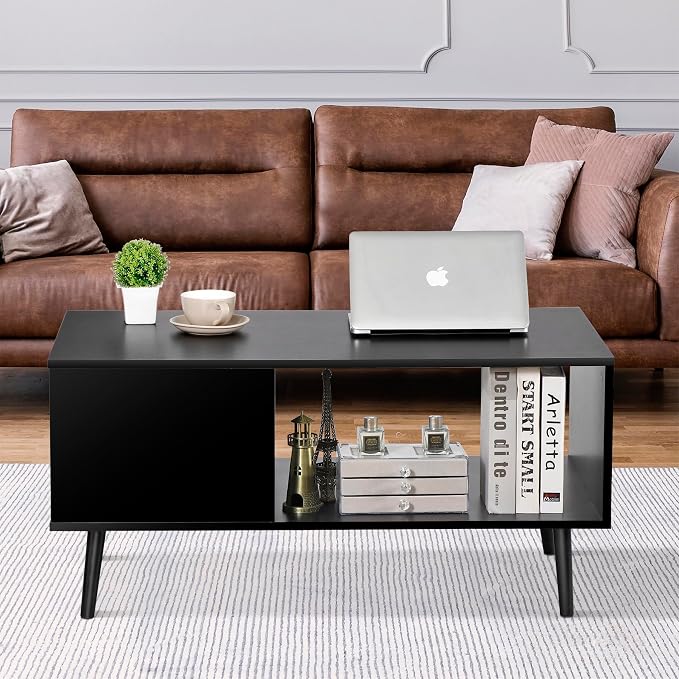 ZenStyle Mid Century Modern Coffee Table, Wooden Retro Coffee Table - Image 2