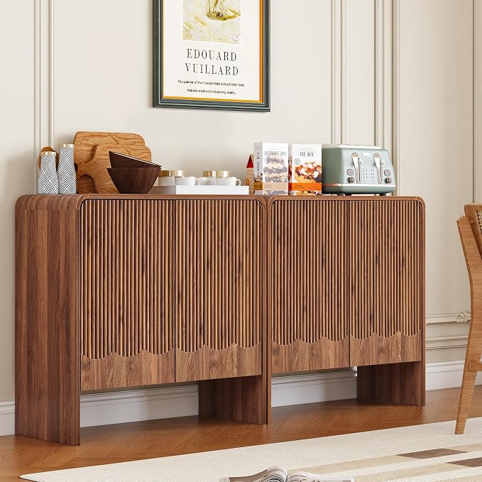 FurSch Fluted Sideboard Buffet Cabinet Set of 3, Mid Century Modern Storage - Image 3