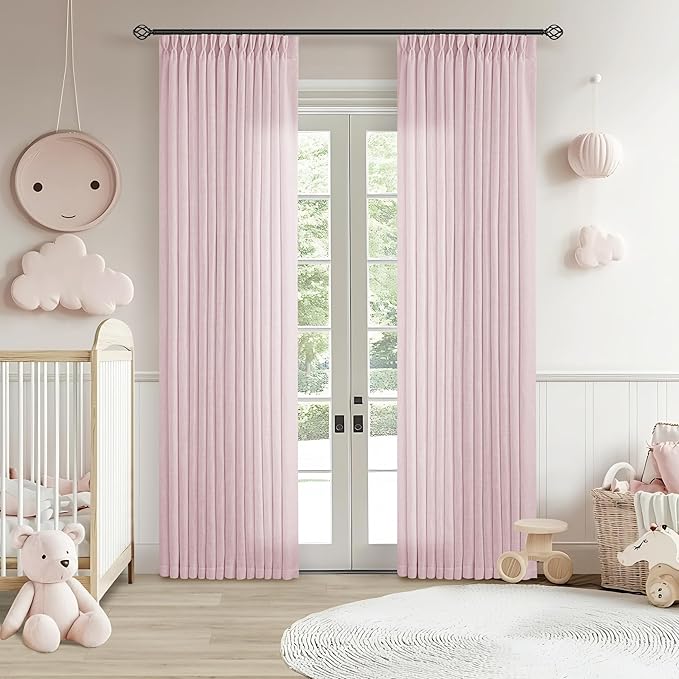Light Pink Linen Pinch Pleat Curtains 84 Inch Length 2 Panels Set 40x84 | by Twodrapes