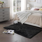 SERISSA 3x5 Fluffy Black Faux Fur Area Rug - Image 2