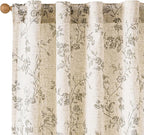 Grey Vintage Floral Linen Curtains Farmhouse 38W X 84L 2 Panels | Elisa Series by Lazzzy