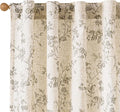 Grey Vintage Floral Linen Curtains Farmhouse 38W X 96L 2 Panels | Elisa Series by Lazzzy