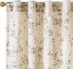 Grey Vintage Floral Linen Curtains Farmhouse 38W X 63L 2 Panels | Elisa Series by Lazzzy