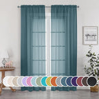 Teal Sheer Curtains 84 inches Long 2 Panels Set, Light Filtering Rod Pocket by OWENIE