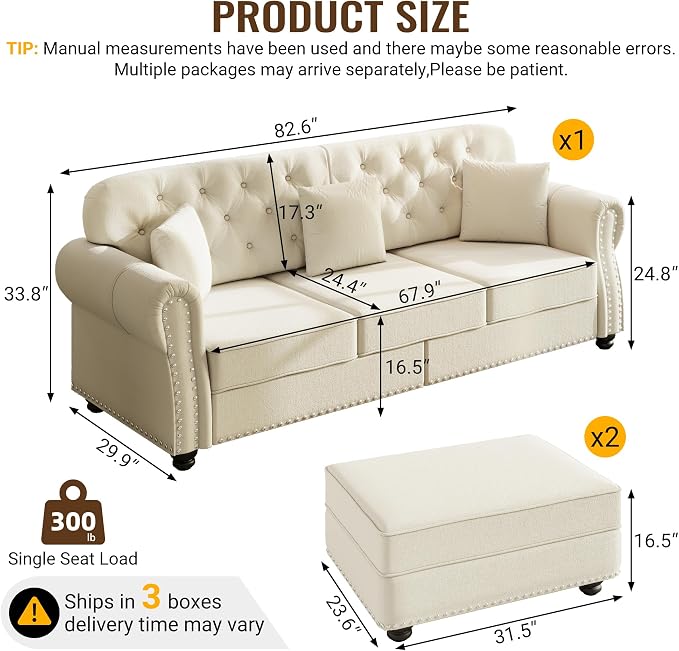 KEIKI 83" Velvet Chesterfield Sofa - Image 2