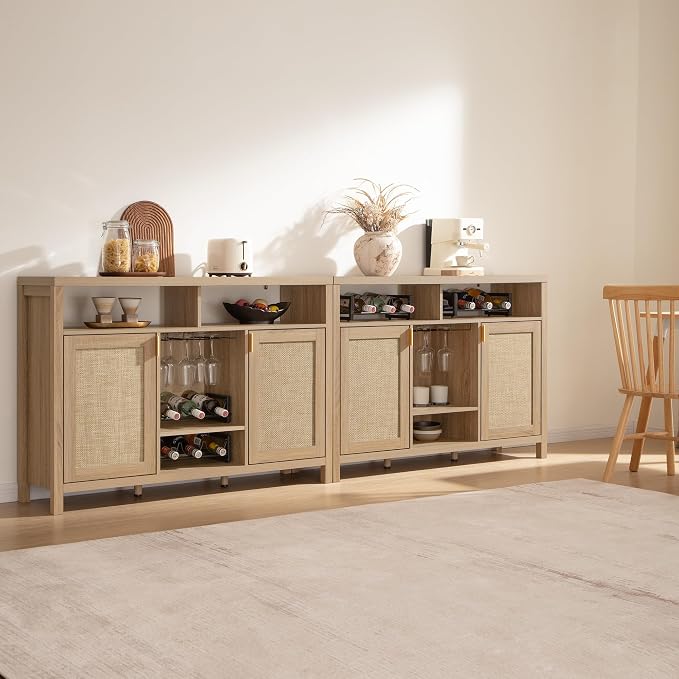 SICOTAS Rattan Coffee Bar Cabinet, Farmhouse Liquor Cabinet - Image 8