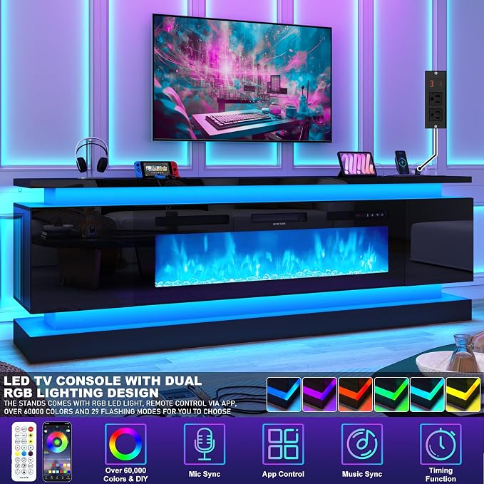 chartustriable 81IN LED TV Stands w/50 inch Fireplace Power Outlet - Image 4