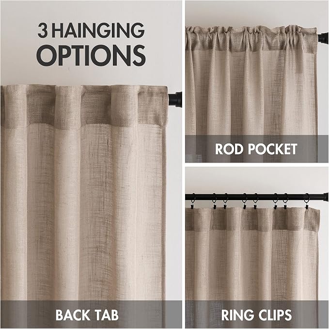 MIULEE Taupe Linen Curtains 42x63 Inch Length 2 Panels - Image 3