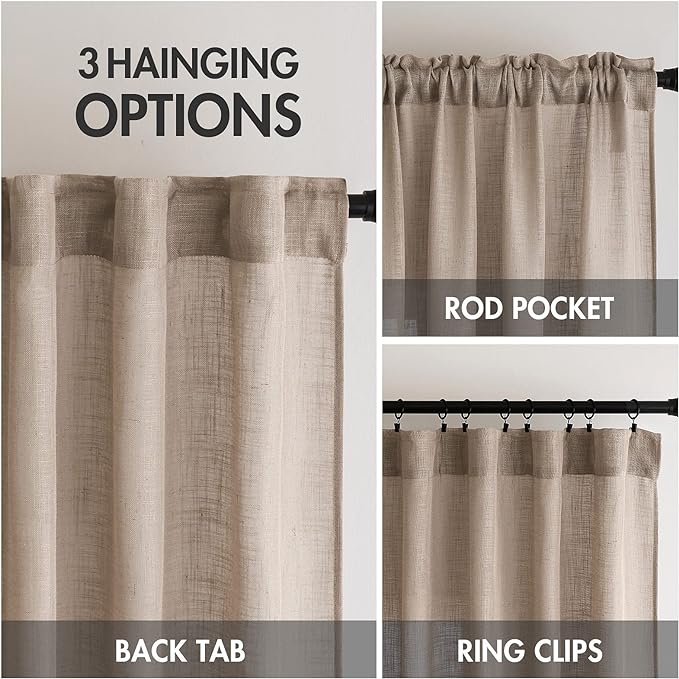 MIULEE Taupe Short Linen Curtains 52x45 Inch Length 2 Panels - Image 3