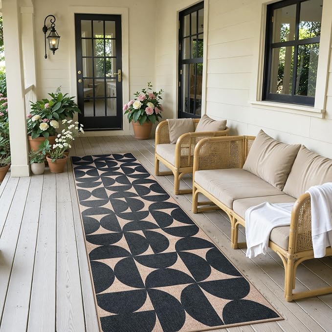 Lahome Semi Circle Easy Jute Black Runner Rug, 2x8 Washable Kithcen Runner | - Image 7