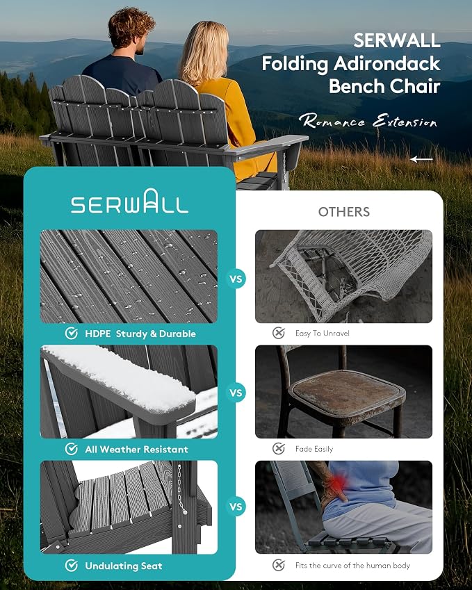 SERWALL 4 Pieces HDPE Patio Adirondack Chair Set, 2 Adirondack Chair - Image 6