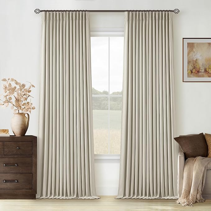Oatmeal Pinch Pleated Blackout Linen Curtains 108 Inches Long | Black Out - Image 9