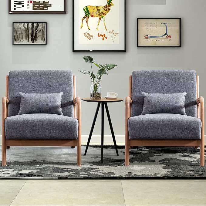 INZOY Mid-Century Modern Accent Chair Set of 2, Dark Grey Living Room Chairs - Image 3