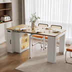 Extendable Dining Table with 3 Removable Middle Leaves, Mobile Rolling Island by SIYSNKSI
