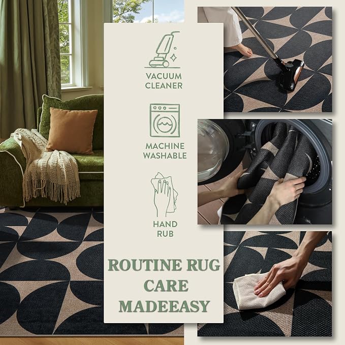 Lahome Semi Circle Easy Jute Black Runner Rug, 2x8 Washable Kithcen Runner | - Image 6