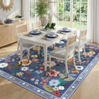 RELEANY Floral Washable 6x9 Area Rugs Blue/Grey | Flower Carpet Print Boho Cute - Image 3