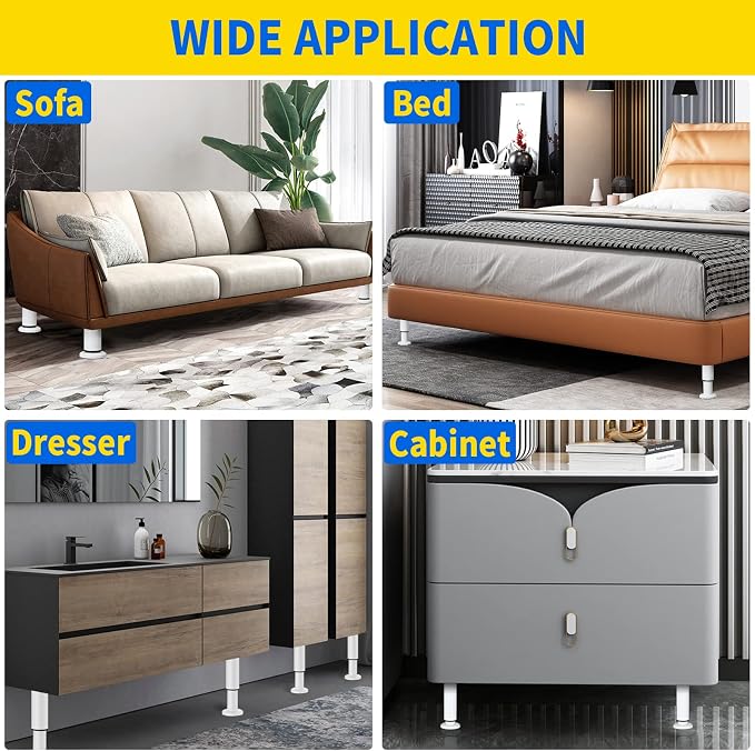 6 Pcs Adjustable Height Furniture Support Legs 3.15-4.72 inch, Metal Heavy Duty - Image 6