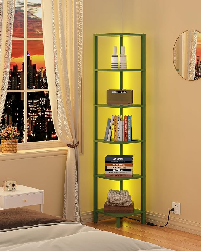 TUTOTAK Corner Shelf with LED Light, 6-Tier Corner Bookshelf - Image 3