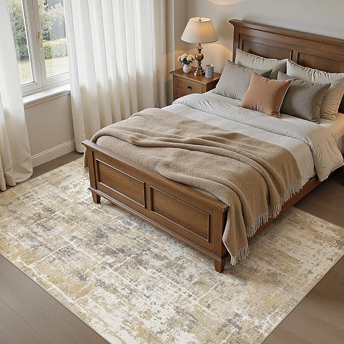 DMOYEST Area Rug Living Room Rugs 6x9 Washable Abstract Carpet | Neutral Modern - Image 3
