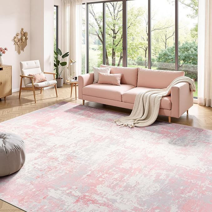 Rugflix 5x7 Area Rugs for Bedroom, Washable Pink Large Rug | Machine Washable; - Image 9