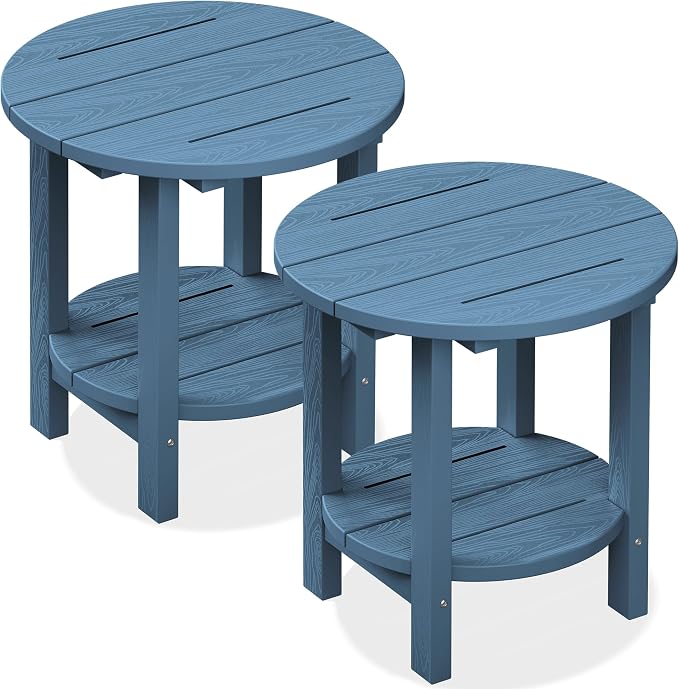 SERWALL Round Outdoor Side Table Set of 2, HDPE Small Adirondack Double End by SERWALL