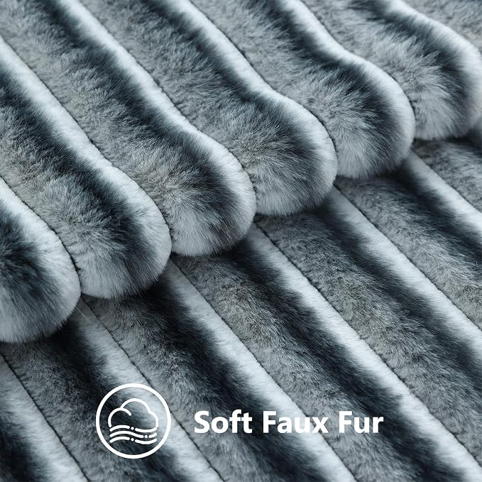 decorUhome Fall Faux Fur Throw Pillow Covers 16x16 Set of 2 Blue Grey | - Image 3
