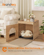Feandrea Cat Litter Box Enclosure, Handwoven Rattan Hidden Litter Box Furniture - Image 2
